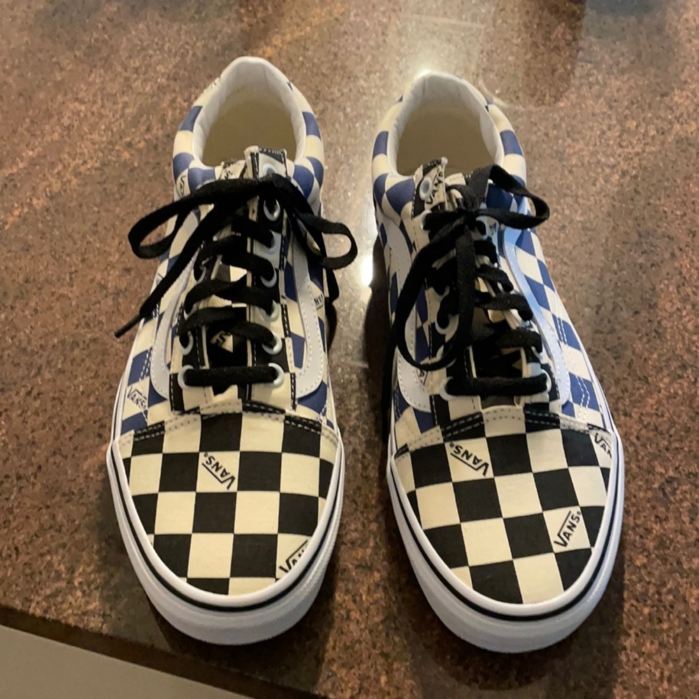 Vans Black and Blue Checkered Sneakers